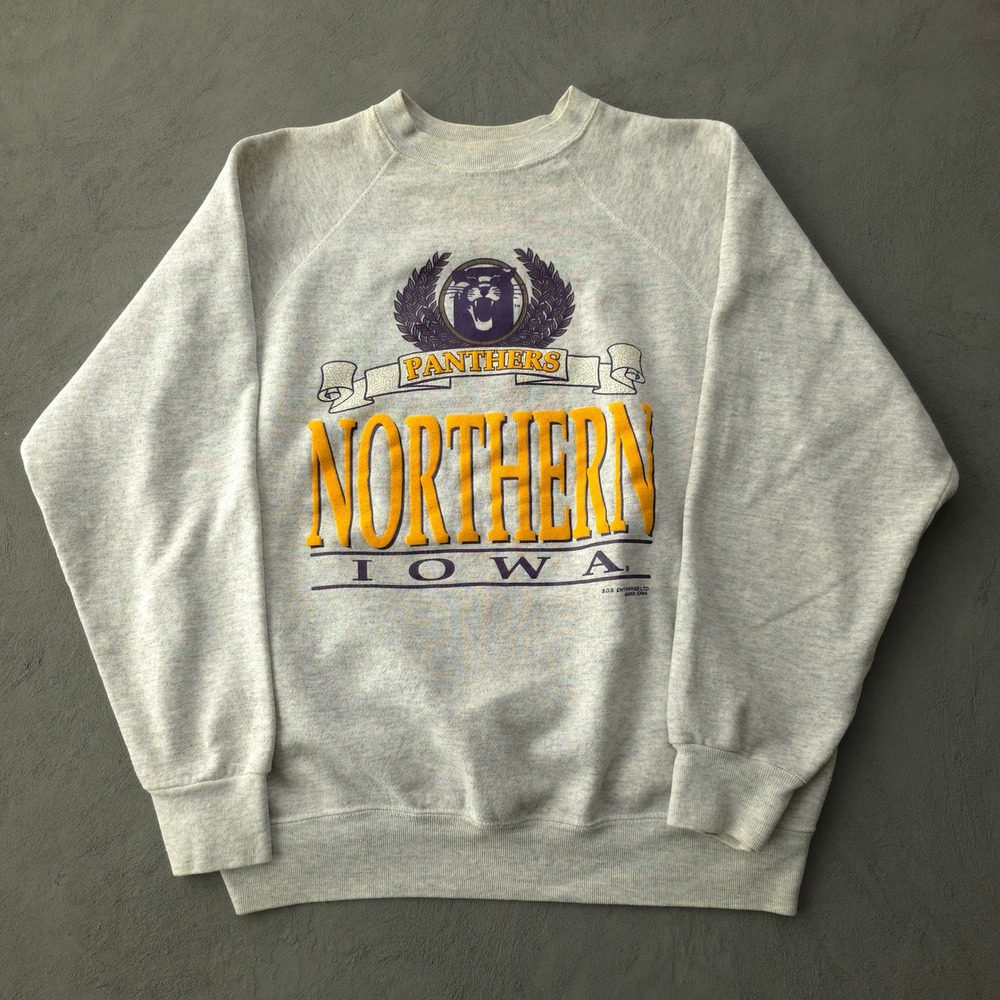 Vintage 90s Tultex Grey Northern Iowa Panthers Sweatshirt XL Raglan USA Made